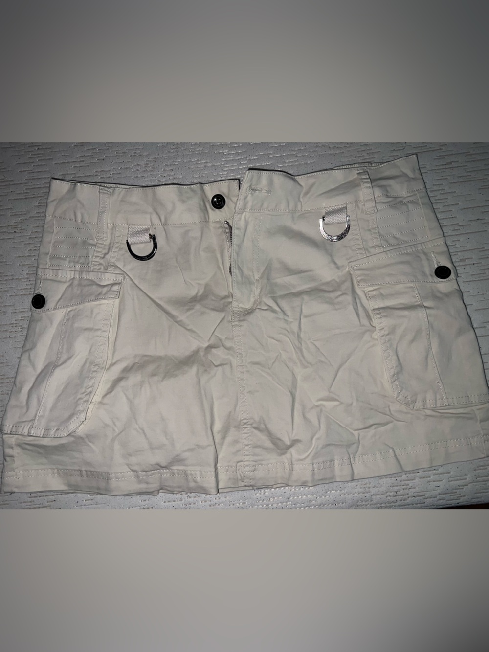 Fashion Nova Cream Cargo Mini Skirt with D-Ring Details